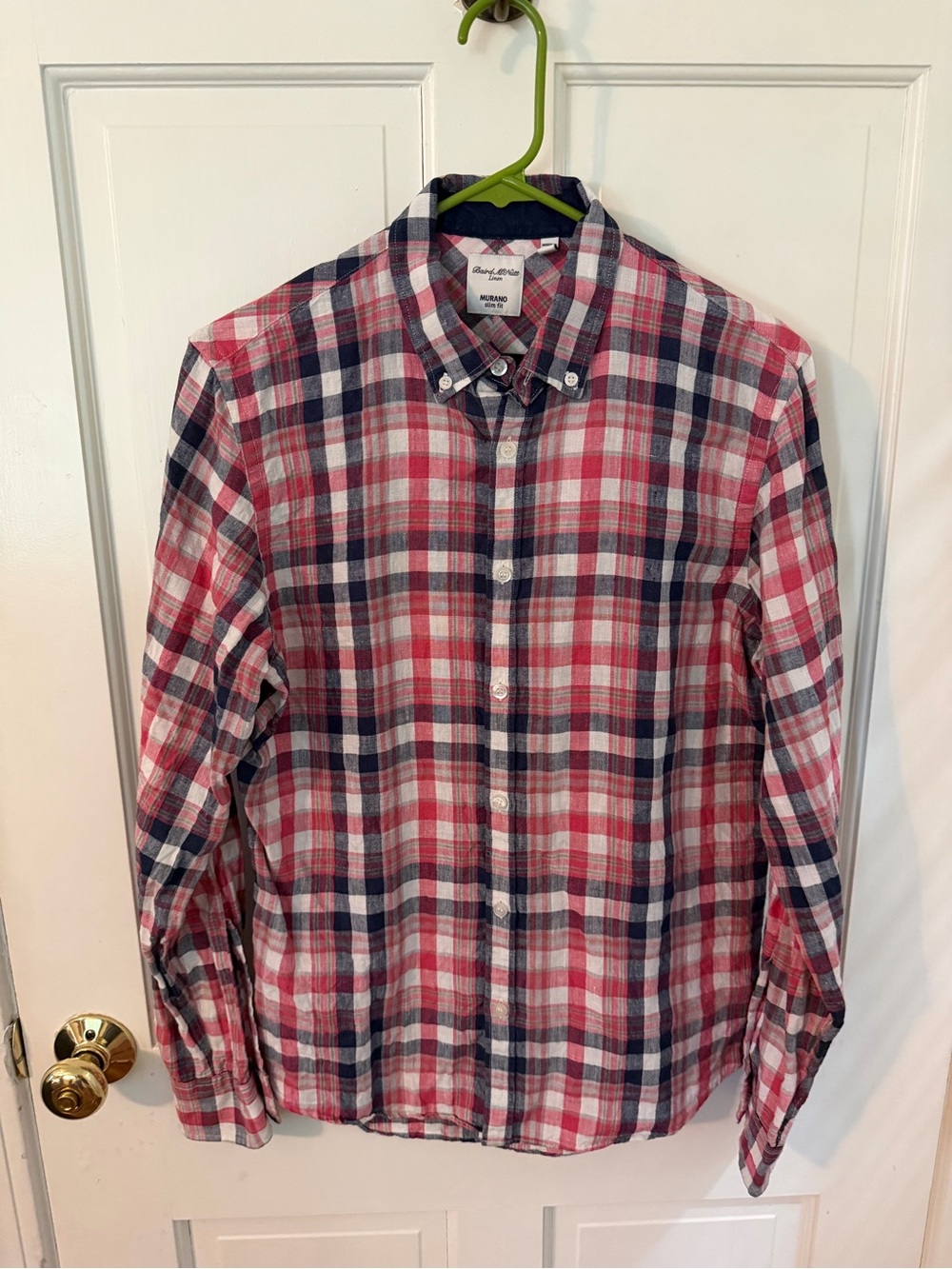 Murano Men’s Red, Navy & White Plaid Button-Down Shirt Baird McNutt
